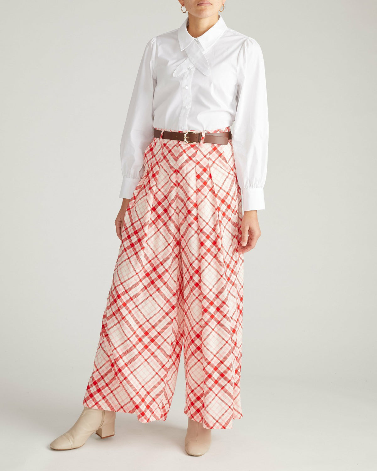 Palais Cooling Cupro Wide Leg Pant - Red Plaid Print | Universal Standard