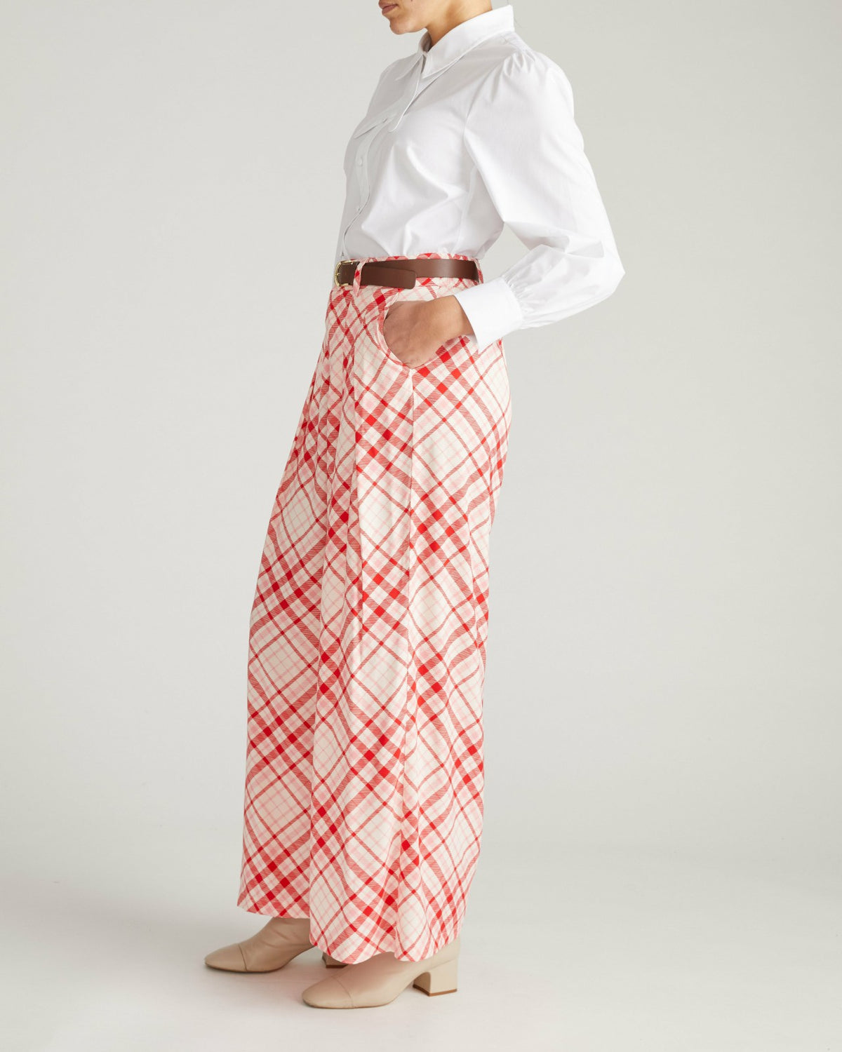 Palais Cooling Cupro Wide Leg Pant - Red Plaid Print | Universal Standard