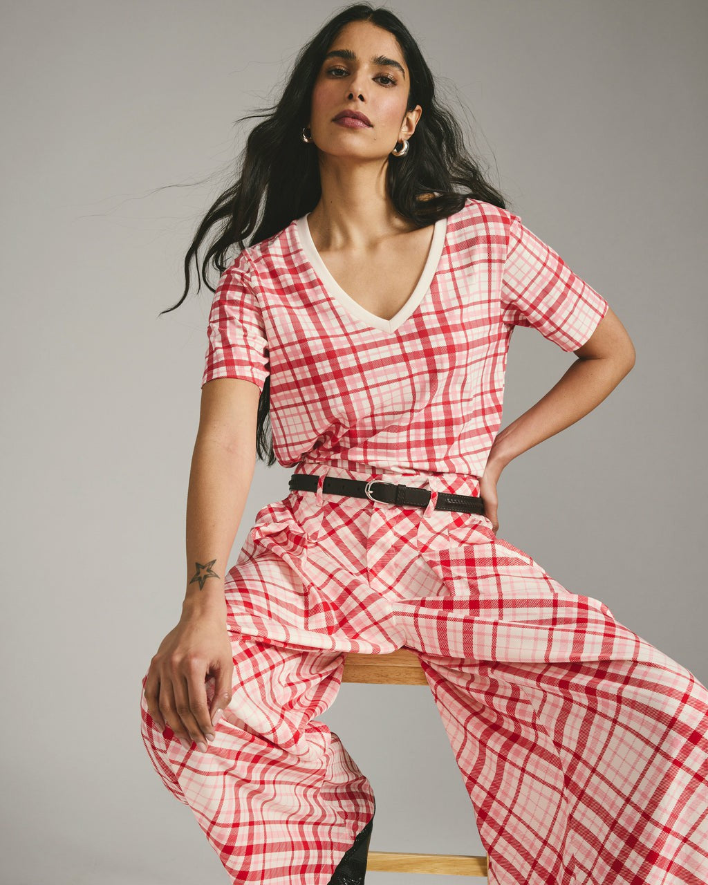 Palais Cooling Cupro Wide Leg Pant - Red Plaid Print | Universal Standard