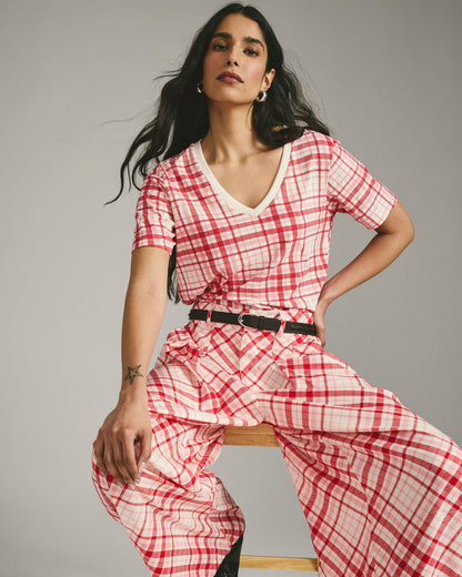 Palais Cooling Cupro Wide Leg Pant - Red Plaid Print | Universal Standard