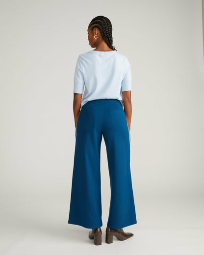 Stephanie Wide Leg Stripe Ponte Pants 30 Inch - Deep Teal with Camel/E | Universal Standard