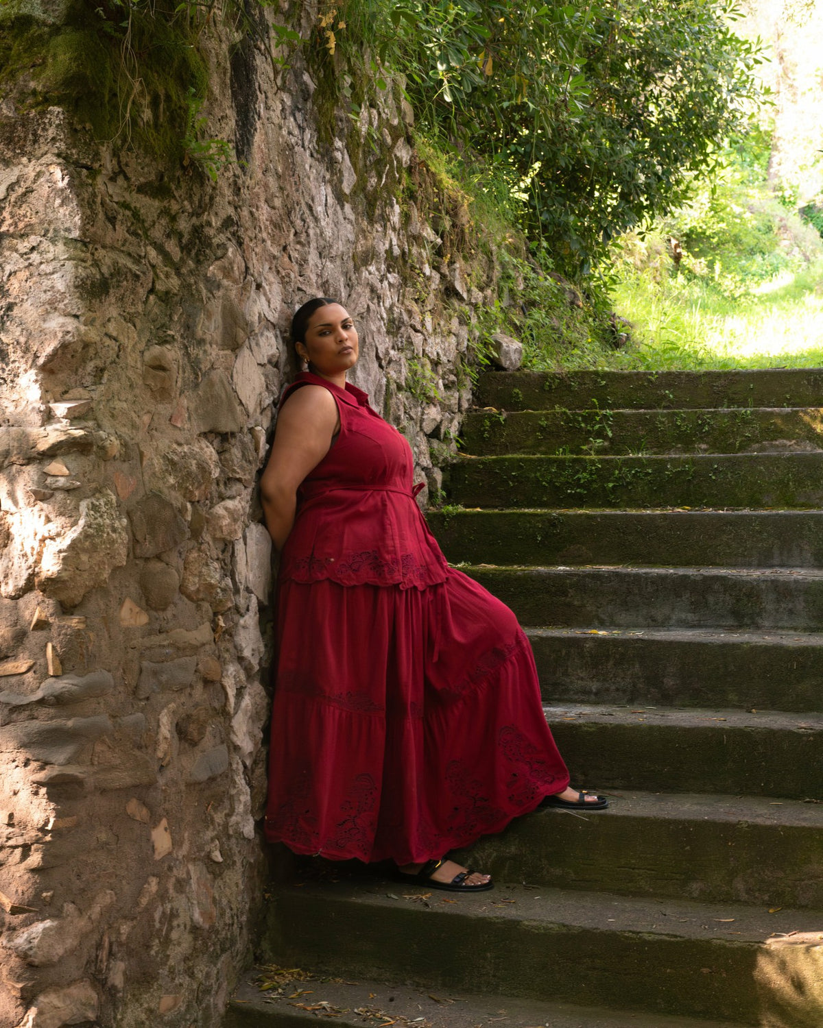Tosca Embroidered Linen Blend Maxi Skirt - Vibrant Red | Universal Standard