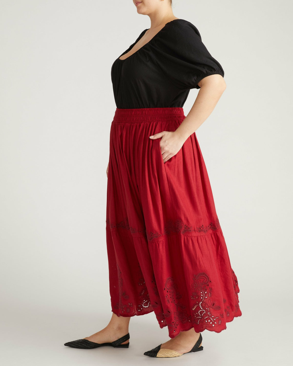 Tosca Embroidered Linen Blend Maxi Skirt - Vibrant Red | Universal Standard