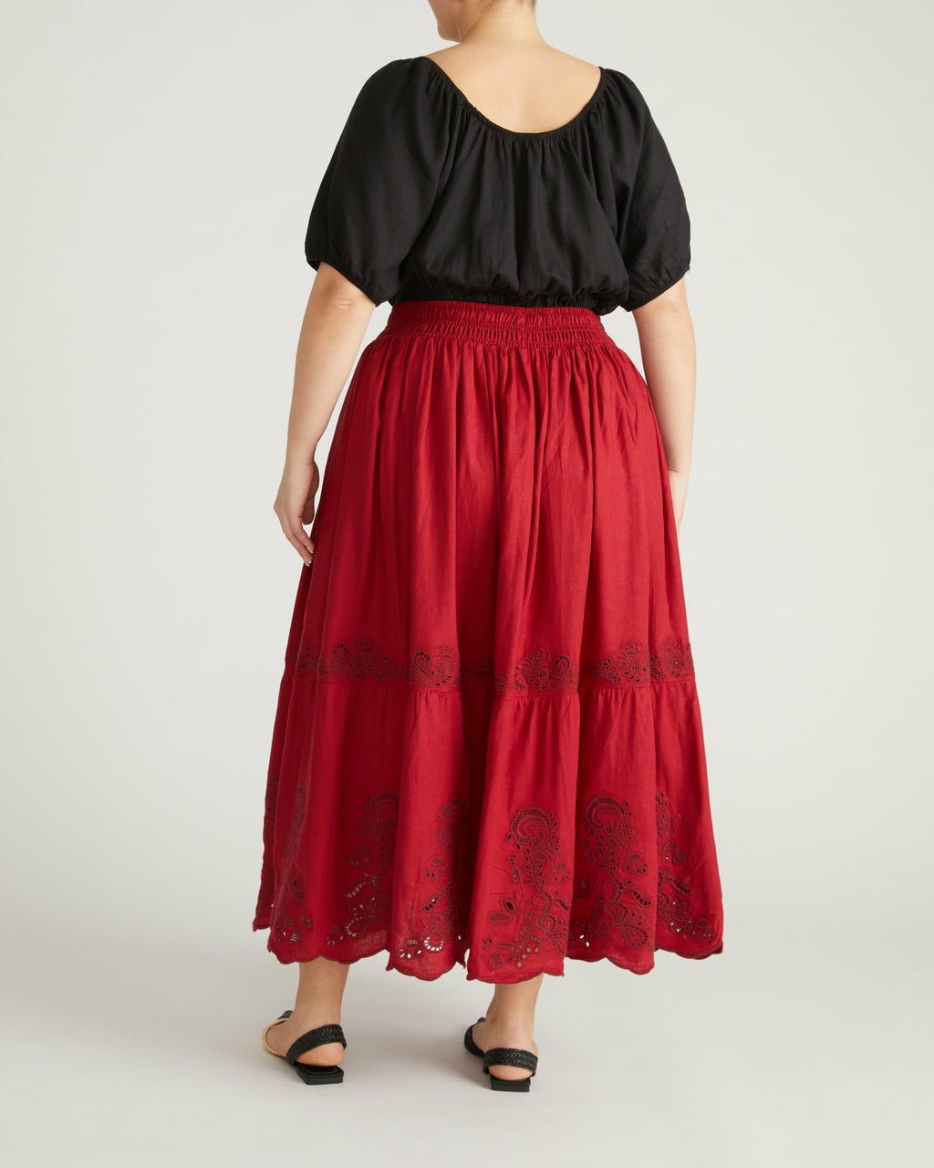 Tosca Embroidered Linen Blend Maxi Skirt - Vibrant Red | Universal Standard