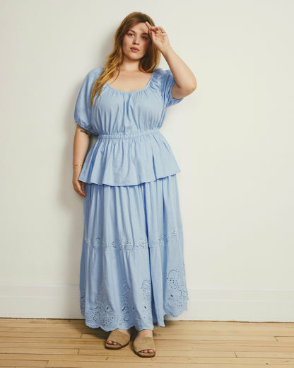 Tosca Embroidered Linen Blend Maxi Skirt - Cielo Blue | Universal Standard