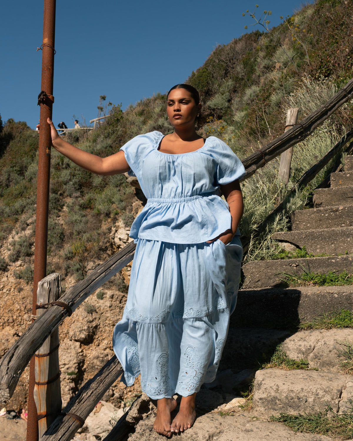 Tosca Embroidered Linen Blend Maxi Skirt - Cielo Blue | Universal Standard