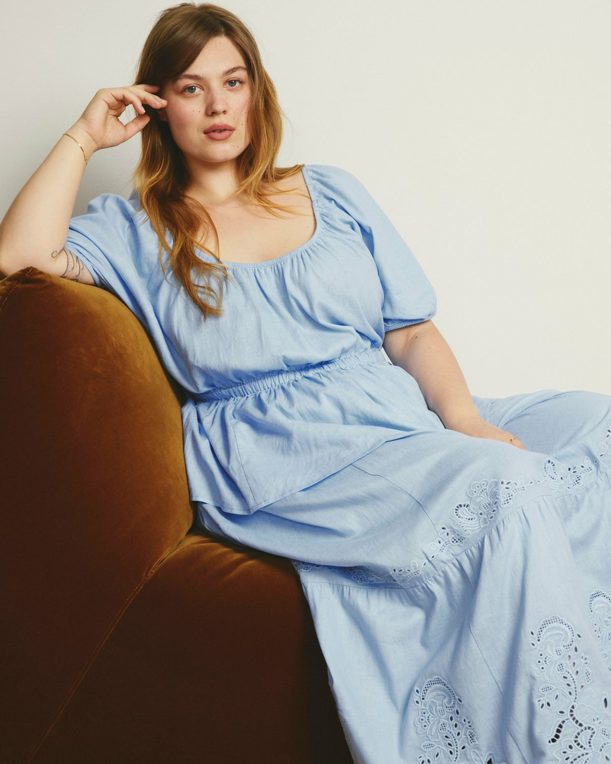Tosca Embroidered Linen Blend Maxi Skirt - Cielo Blue | Universal Standard