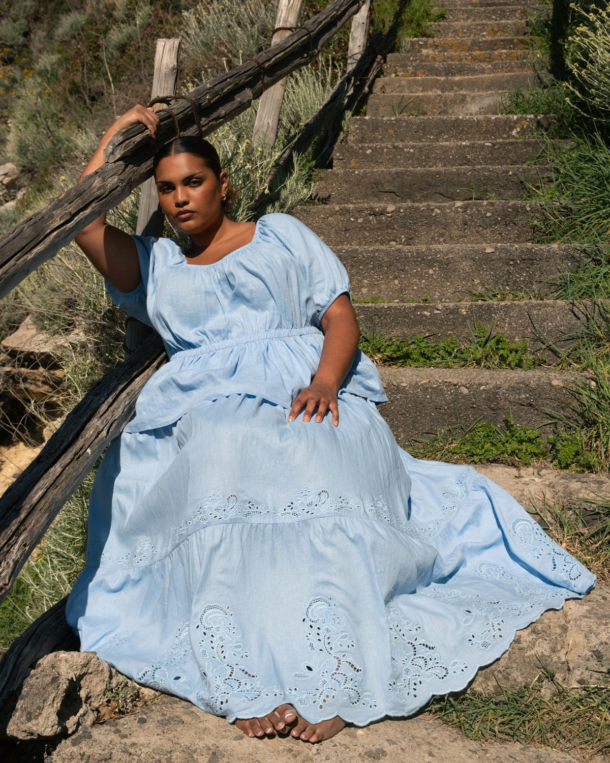 Tosca Embroidered Linen Blend Maxi Skirt - Cielo Blue | Universal Standard