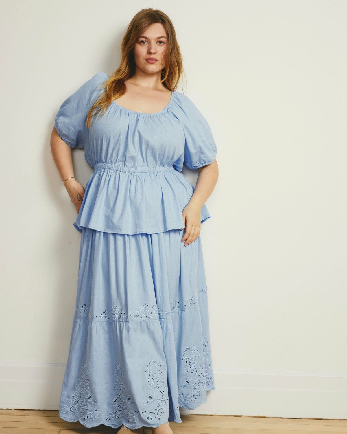Tosca Embroidered Linen Blend Maxi Skirt - Cielo Blue | Universal Standard