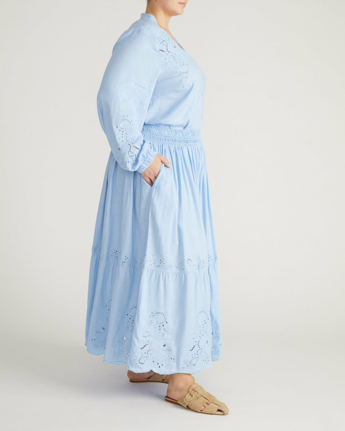 Tosca Embroidered Linen Blend Maxi Skirt - Cielo Blue | Universal Standard