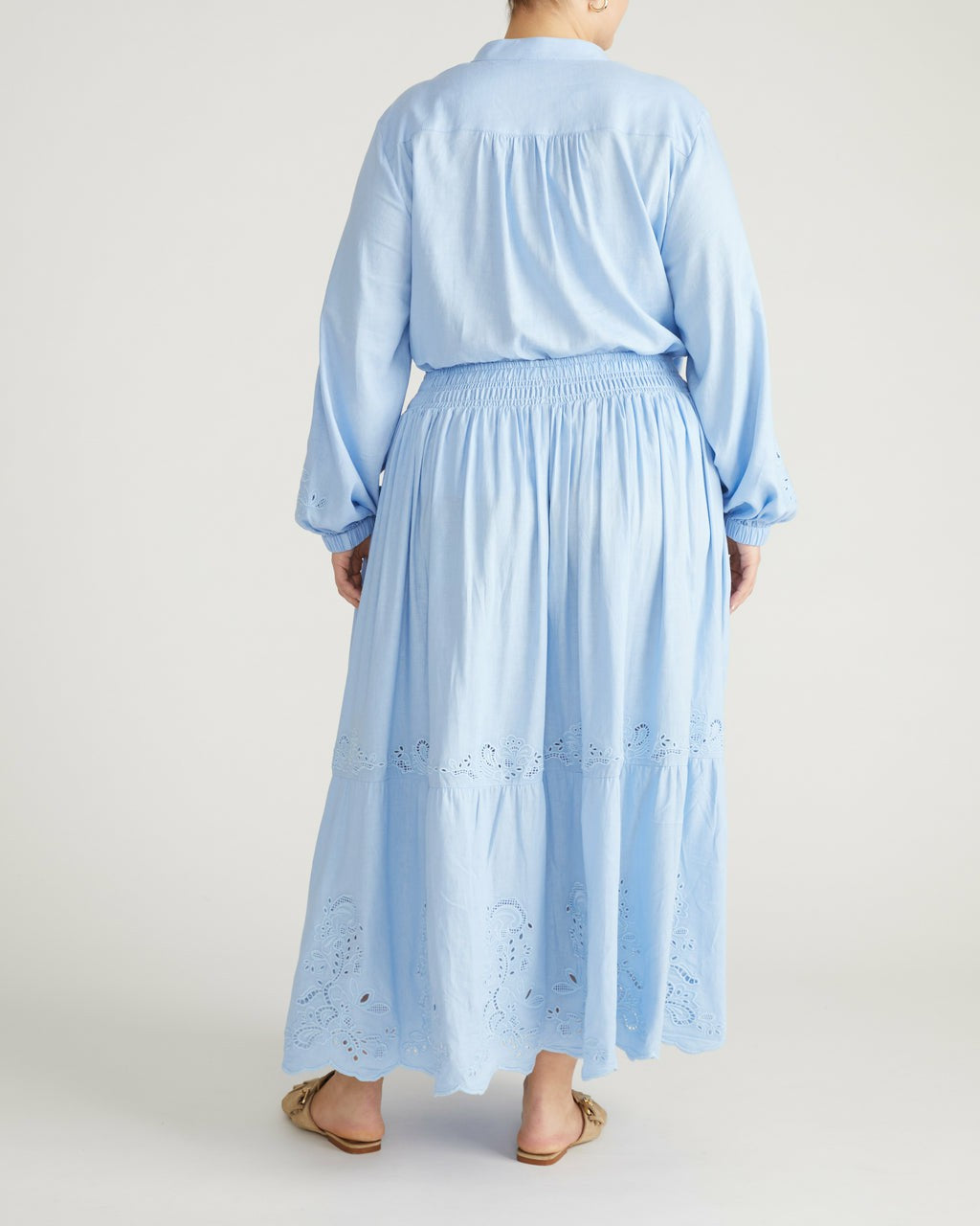 Tosca Embroidered Linen Blend Maxi Skirt - Cielo Blue | Universal Standard