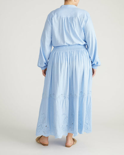Tosca Embroidered Linen Blend Maxi Skirt - Cielo Blue | Universal Standard