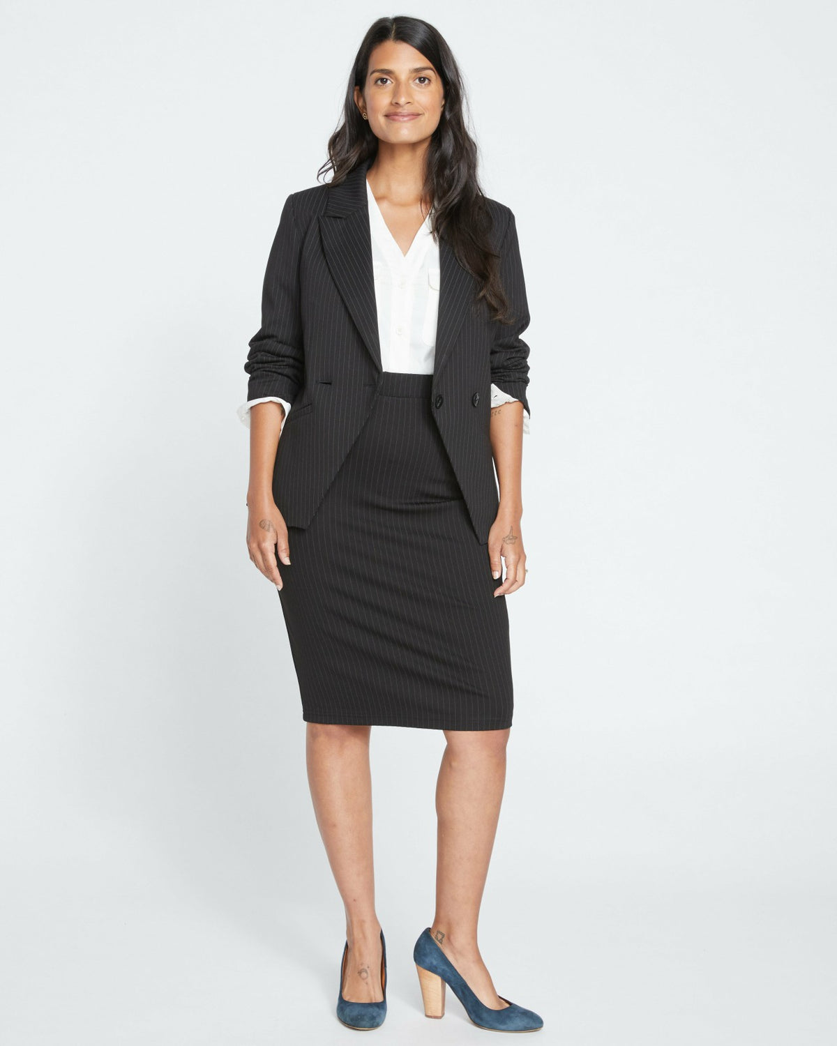 Danube Ponte Skirt - Slate Pinstripe | Universal Standard