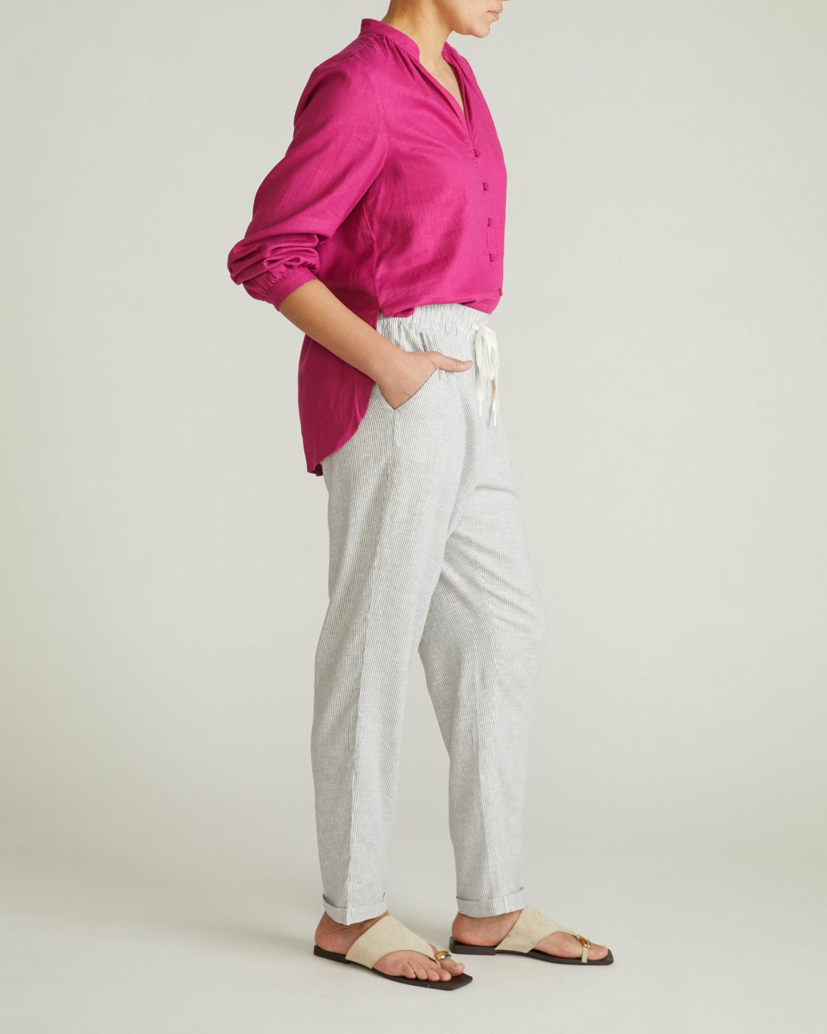 Sayville Linen Blend Drawstring Pant - Beach Stripe | Universal Standard