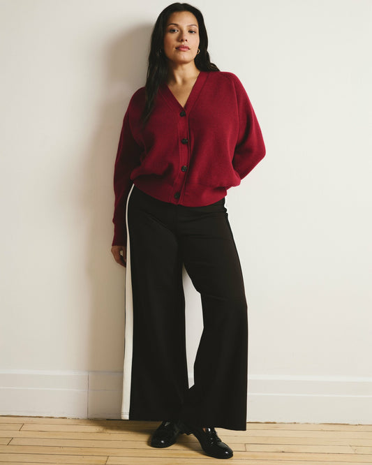 Stephanie Wide Leg Stripe Ponte Pants 30 Inch - Espresso with Black/Ec | Universal Standard