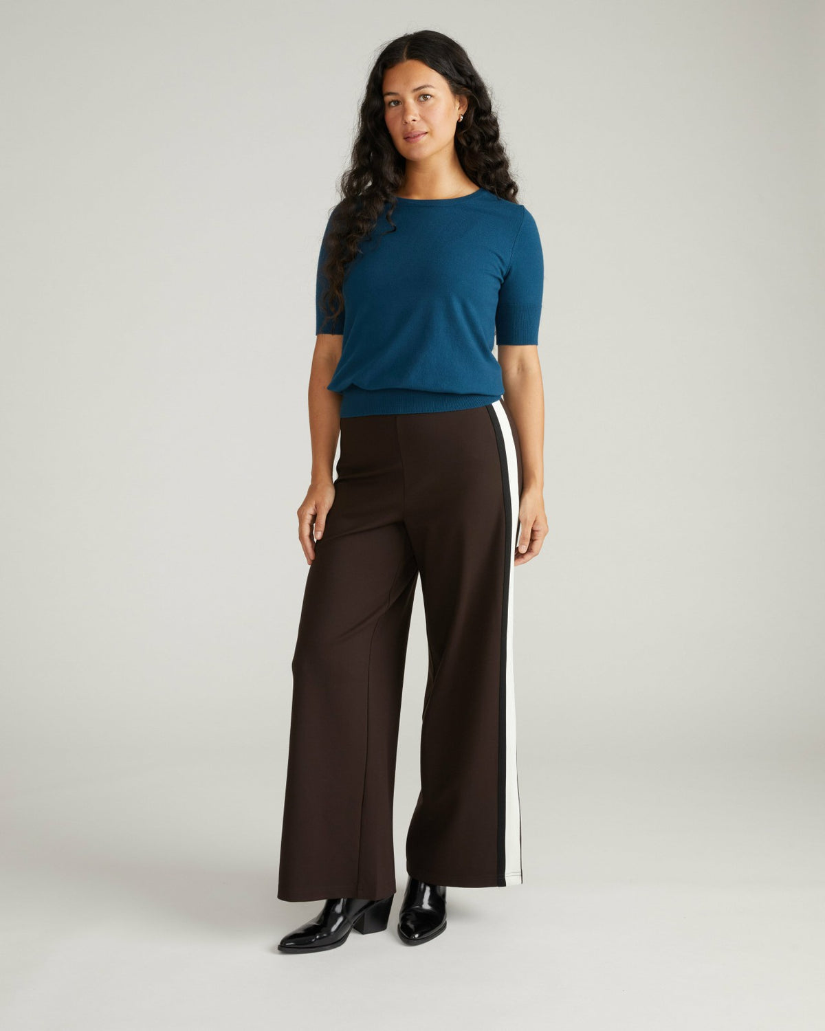Stephanie Wide Leg Stripe Ponte Pants 30 Inch - Espresso with Black/Ec | Universal Standard