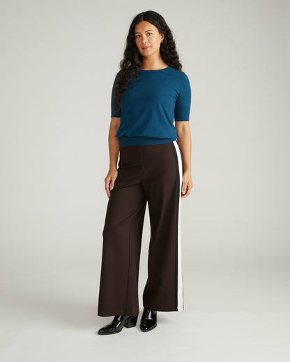 Stephanie Wide Leg Stripe Ponte Pants 30 Inch - Espresso with Black/Ec | Universal Standard