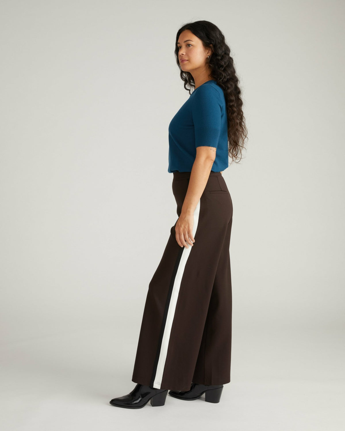 Stephanie Wide Leg Stripe Ponte Pants 30 Inch - Espresso with Black/Ec | Universal Standard
