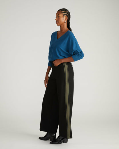 Stephanie Wide Leg Stripe Ponte Pants 30 Inch - Black with Camo Stripe | Universal Standard