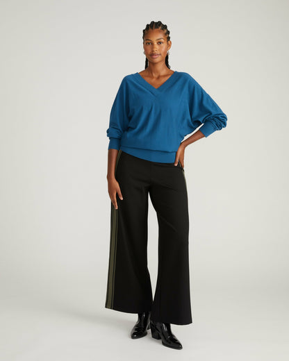 Stephanie Wide Leg Stripe Ponte Pants 30 Inch - Black with Camo Stripe | Universal Standard