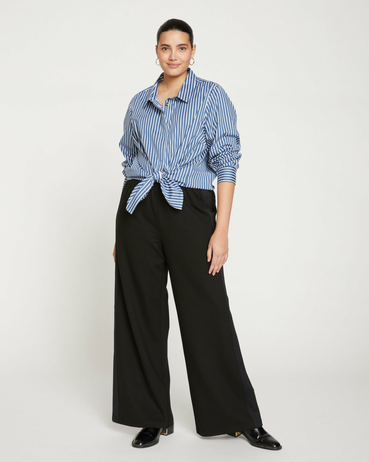 Stephanie Wide Leg Stripe Ponte Pants 33 Inch - Black with Black Strip | Universal Standard