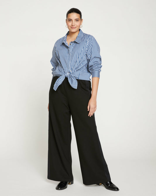 Stephanie Wide Leg Stripe Ponte Pants 33 Inch - Black with Black Strip | Universal Standard