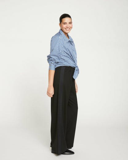 Stephanie Wide Leg Stripe Ponte Pants 33 Inch - Black with Black Strip | Universal Standard