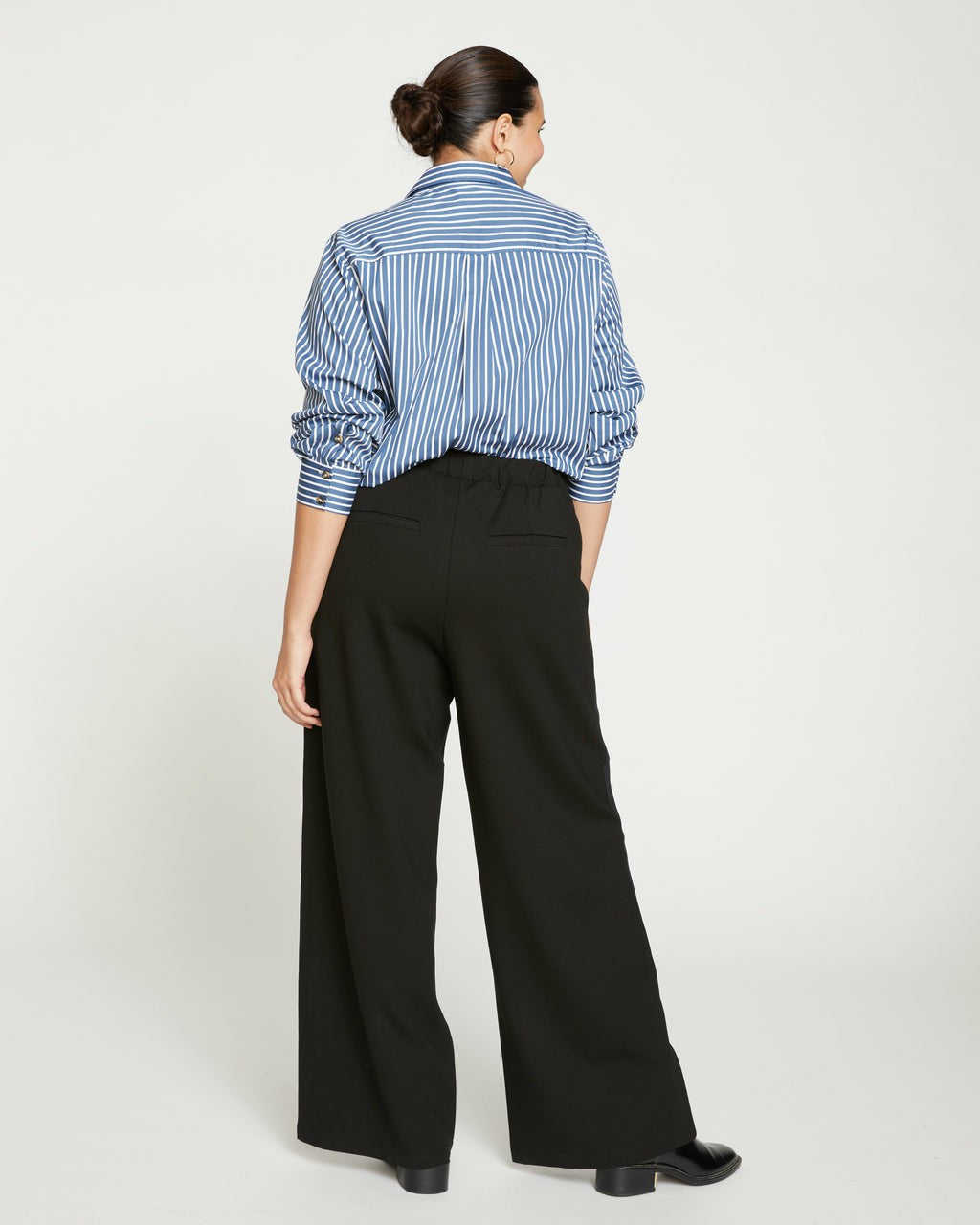 Stephanie Wide Leg Stripe Ponte Pants 33 Inch - Black with Black Strip | Universal Standard