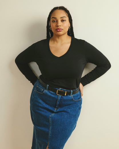 Long Sleeve V Rex - Black | Universal Standard