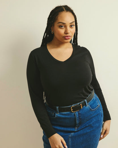 Long Sleeve V Rex - Black | Universal Standard
