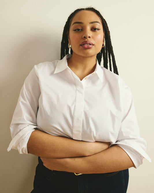 Elbe Popover Stretch Poplin Shirt Classic Fit - White | Universal Standard