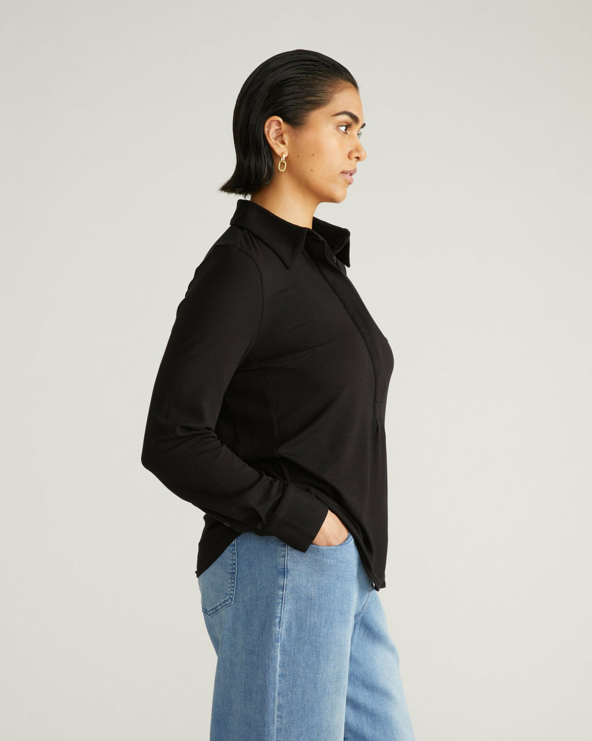 Elbe Popover Liquid Jersey Shirt Classic Fit - Black | Universal Standard