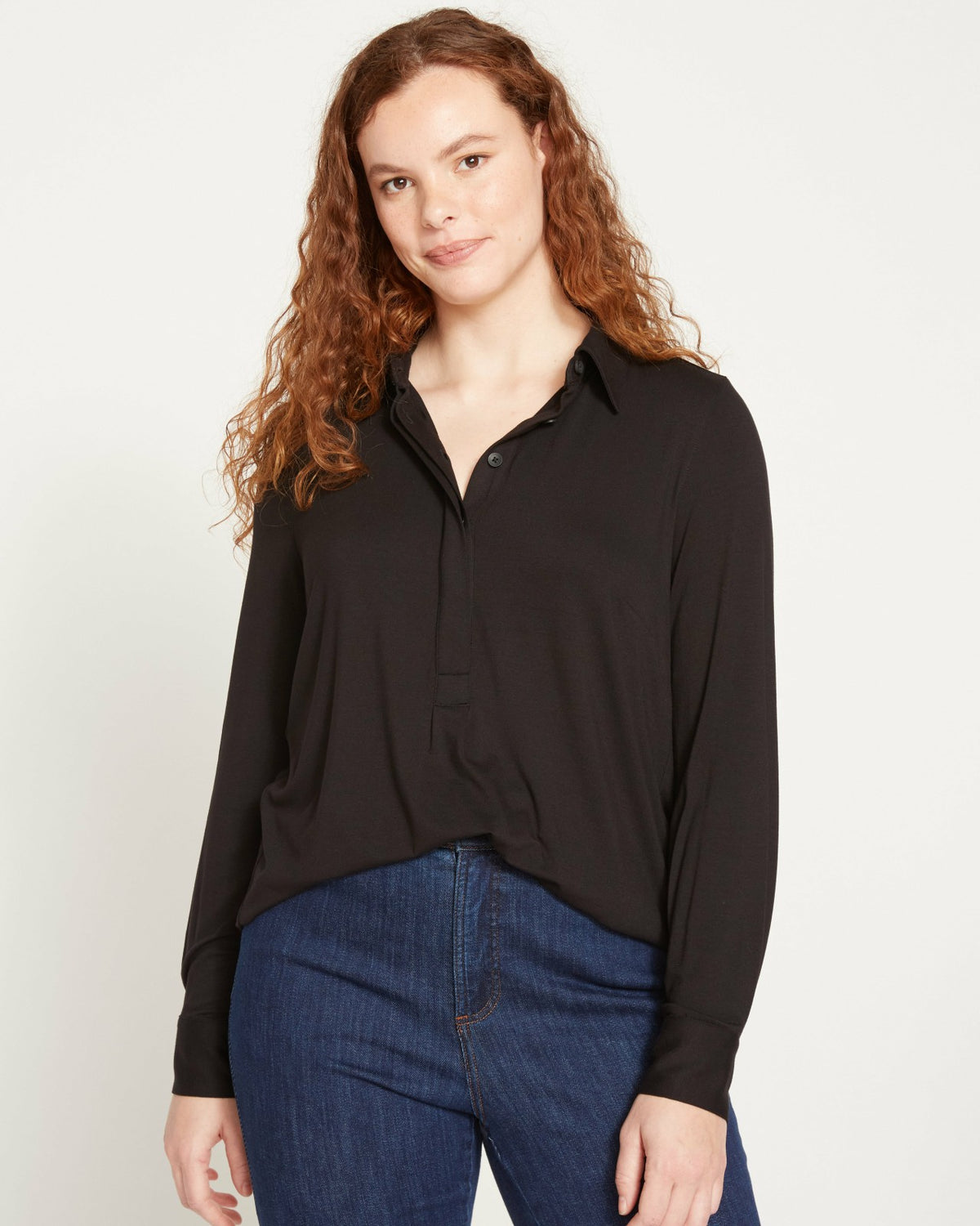 Elbe Popover Liquid Jersey Shirt Classic Fit - Black | Universal Standard