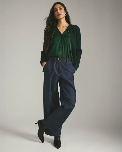 Cooling Stretch Cupro Button-Down Blouse - Forest Green | Universal Standard