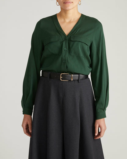 Cooling Stretch Cupro Button-Down Blouse - Forest Green | Universal Standard