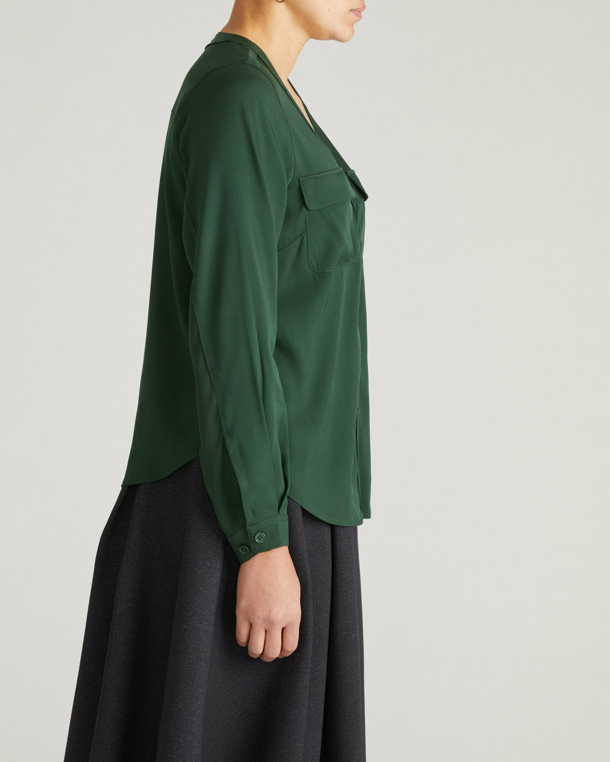 Cooling Stretch Cupro Button-Down Blouse - Forest Green | Universal Standard