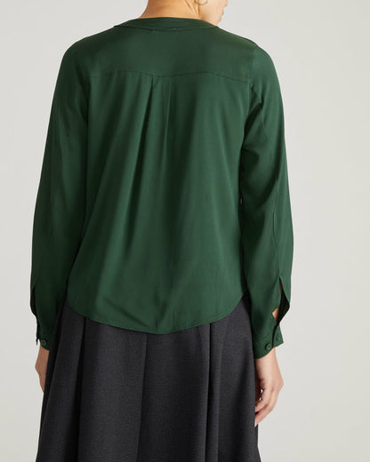 Cooling Stretch Cupro Button-Down Blouse - Forest Green | Universal Standard