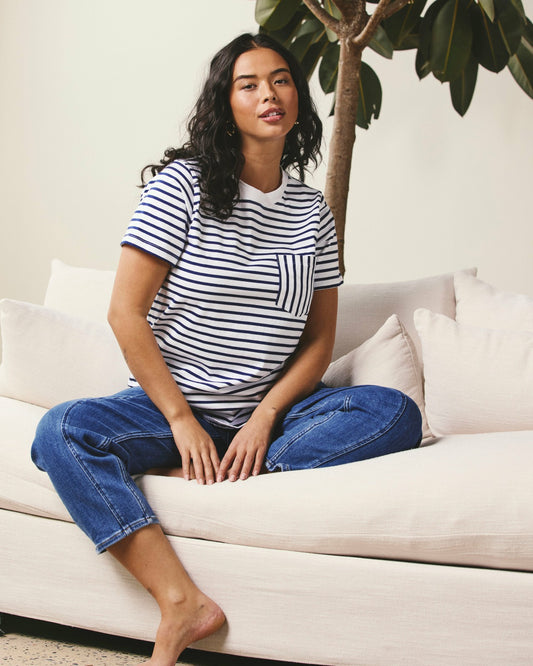 Breton Stripe Garcon Tee - White/Cenote Stripe | Universal Standard