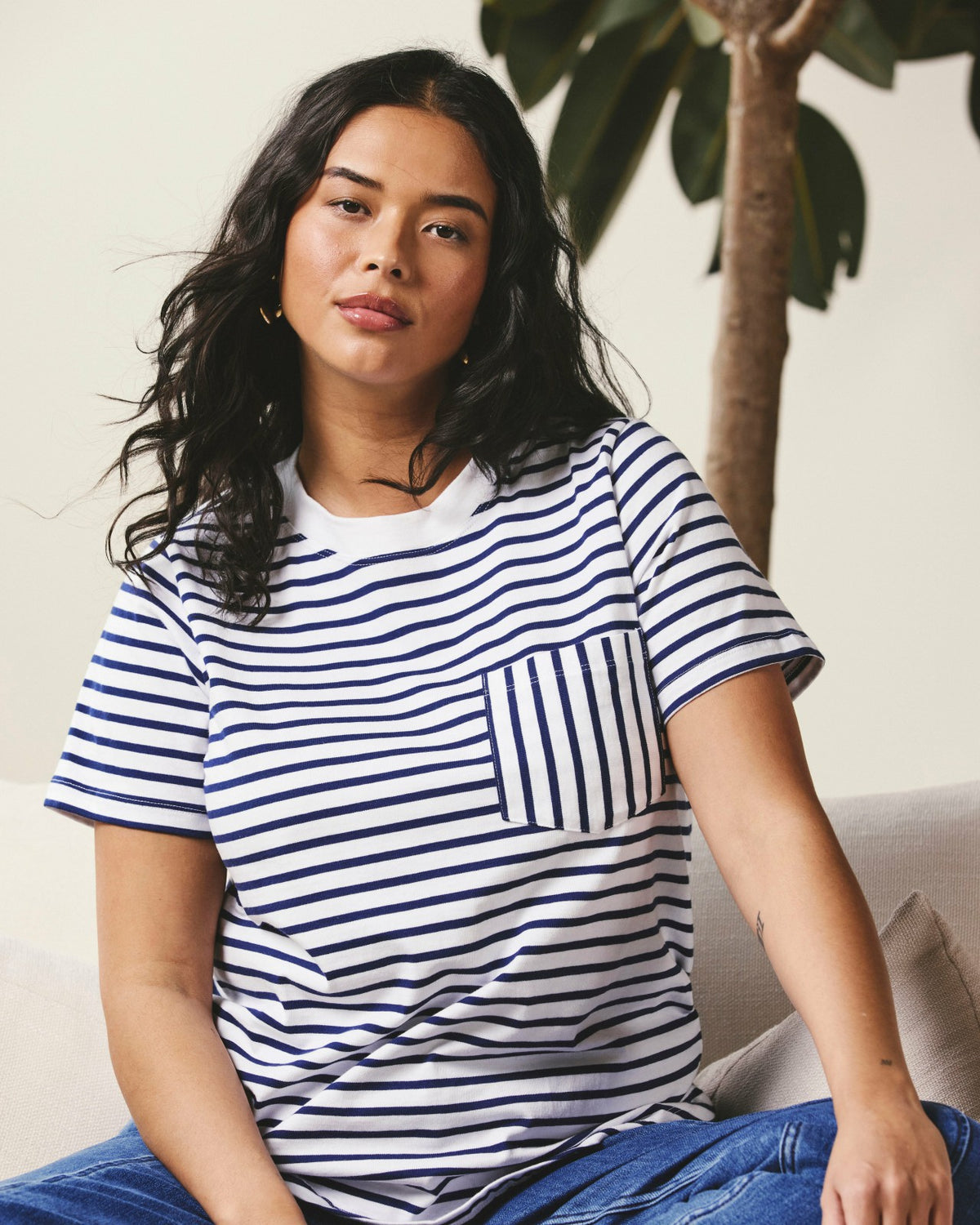 Breton Stripe Garcon Tee - White/Cenote Stripe | Universal Standard