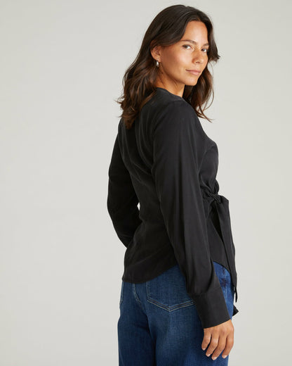 Beacon Stretch Cupro Wrap Shirt - Black | Universal Standard