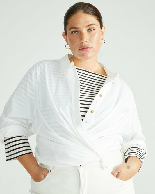 Belle Breton Stripe Jersey Tee - Ecru/Black Stripe | Universal Standard