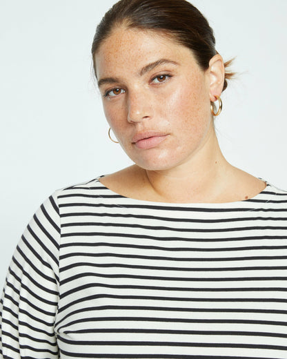 Belle Breton Stripe Jersey Tee - Ecru/Black Stripe | Universal Standard
