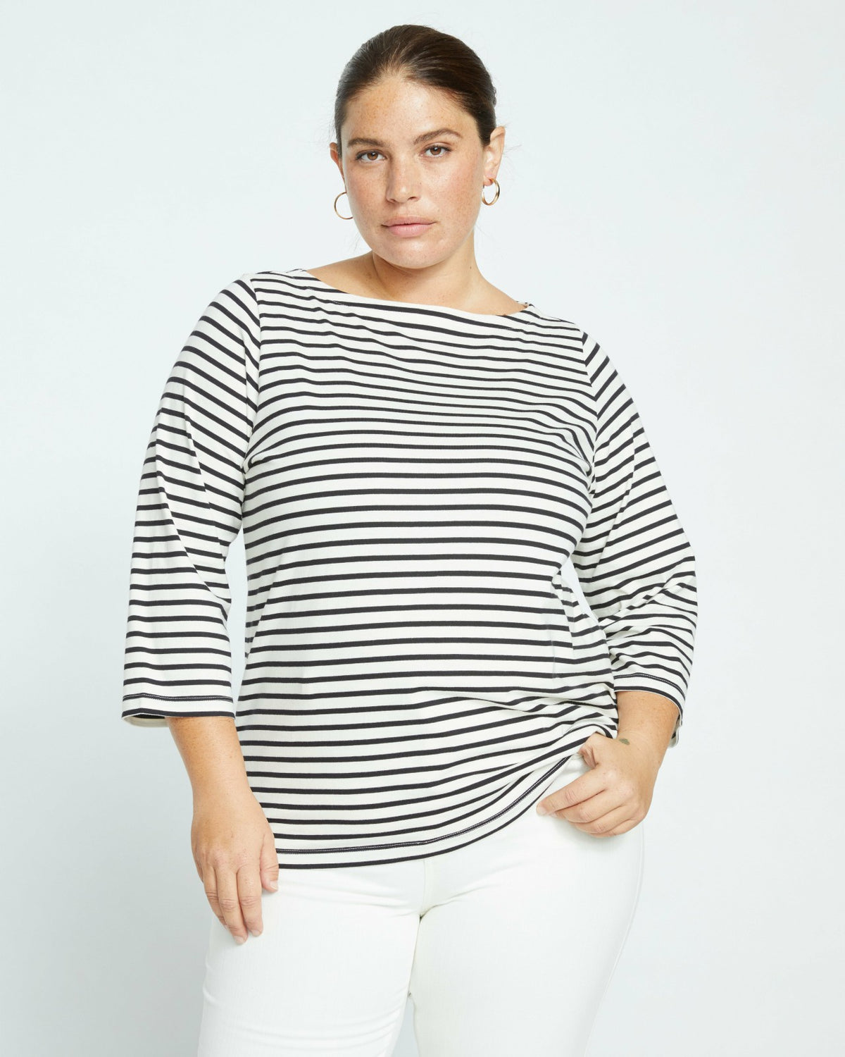 Belle Breton Stripe Jersey Tee - Ecru/Black Stripe | Universal Standard