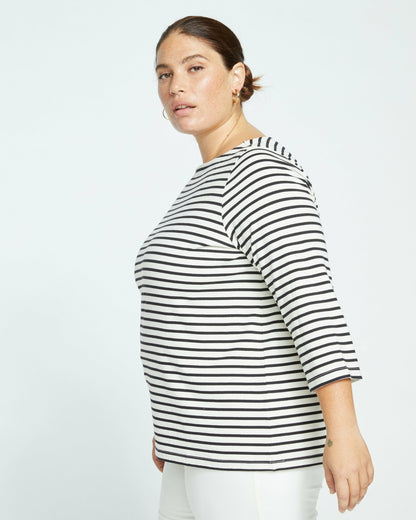 Belle Breton Stripe Jersey Tee - Ecru/Black Stripe | Universal Standard
