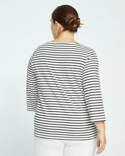 Belle Breton Stripe Jersey Tee - Ecru/Black Stripe | Universal Standard
