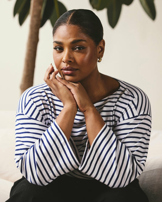 Montauk Breton Stripe Bell Sleeve Top - White/Cenote Stripe | Universal Standard