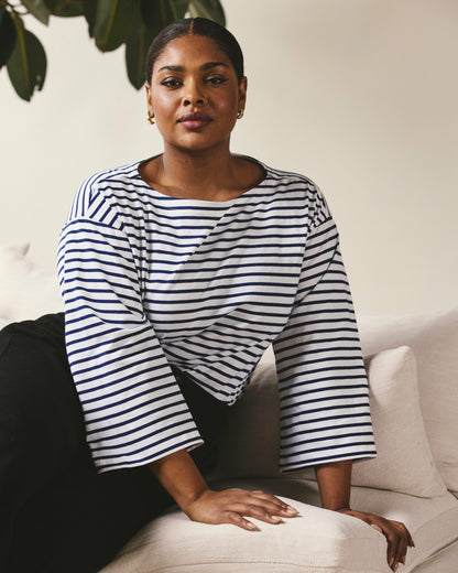 Montauk Breton Stripe Bell Sleeve Top - White/Cenote Stripe | Universal Standard