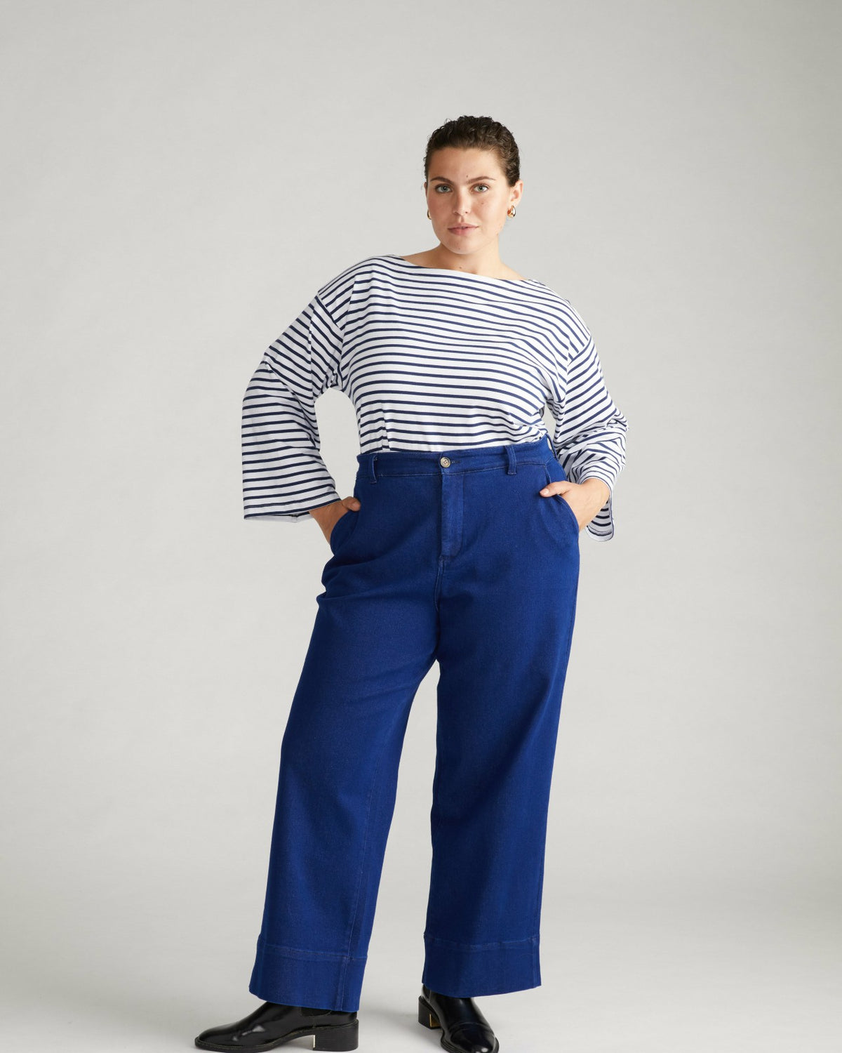 Montauk Breton Stripe Bell Sleeve Top - White/Cenote Stripe | Universal Standard