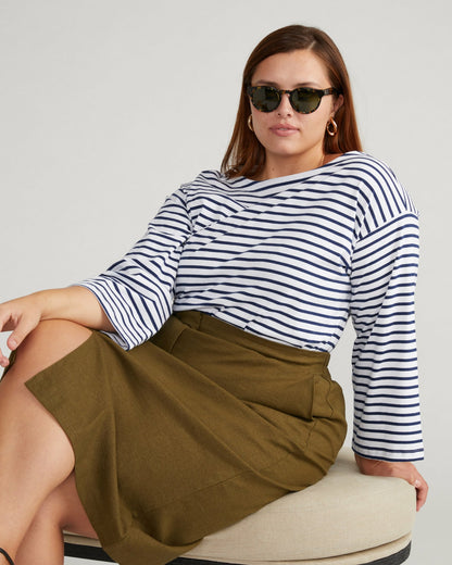 Montauk Breton Stripe Bell Sleeve Top - White/Cenote Stripe | Universal Standard