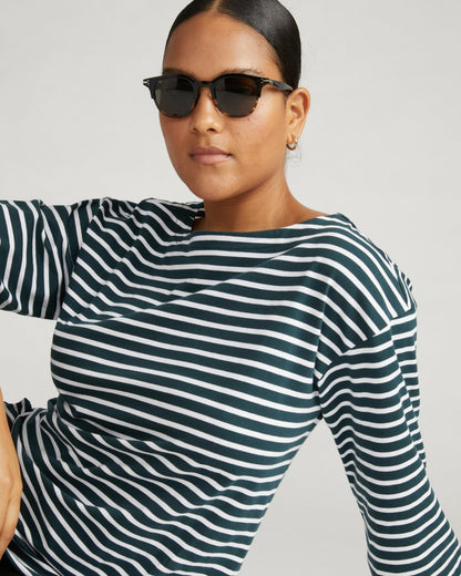 Montauk Breton Stripe Bell Sleeve Top - Deep Sea/White Stripe | Universal Standard